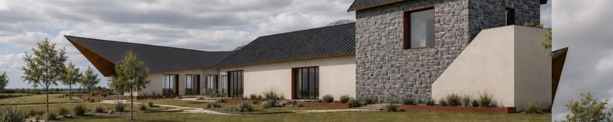 Stone chapel wing exterior wide